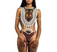 Femme Maillot de Bain Africain Impression 1 Pièce Bikini Ethnique Push Up sans Bretelles Dos Nu Monokini Maillot de Natation Spa Trikini Swimwear Tankini Swimsuit BJN-8902-WH-L