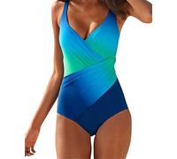 Femme Maillot De Bain Push Up 1 Pièce Gainant pour Poitrine Grande Taille Bleu Vert M