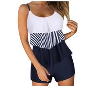 Femme Maillot De Bain Robe Tankini Femme Maillot De Bain Classique Deux Pièces Tankini Calecon Long Grande Taille Femmes Maillots Ensembles 2 Pièces Push Up Vintage Taille Hte Tankinis (c-Navy, XL)