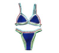 Femme Maillot de Bain Triangle Bralette en Coquillage Tricoté 2 Pieces Sexy Couleur Vive Patchwork Fait Main Crochet pour La Plage Maillots Deux PièCes Haut et Bas De Bikinis Taille Basse String
