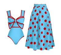 Femme Maillot de Bain Une pièce avec Jupe Longue/paréo Monokinis Pin-up Années 50 avec nœud Papillon Rétro Rockabilly Deux Pièces Style Plage LiBleu Ensemble M