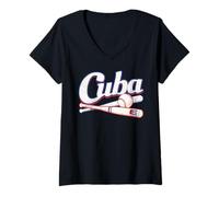 Femme Maillot de baseball Cuba Fan Drapeau Cubain Sport Team Graphic T-Shirt avec Col en V