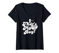 Femme Maillot de baseball personnalisé That's My Boy #17 Mom Baseball Dad T-Shirt avec Col en V