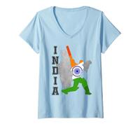 Femme Maillot de Cricket Indien Supporter Amoureux de l'équipe de Cricket Indienne T-Shirt avec Col en V