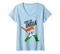 Femme Maillot de cricket indien Supporter amoureux de l'équipe de cricket indienne T-Shirt avec Col en V