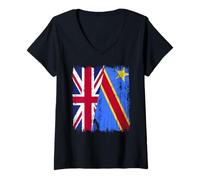 Femme Maillot de fierté congolaise britannique demi-drapeau du Congo T-Shirt avec Col en V