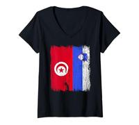 Femme Maillot de fierté tunisienne slovène demi-drapeau tunisien T-Shirt avec Col en V