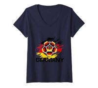 Femme Maillot de Football avec Drapeau de l'Allemagne T-Shirt avec Col en V