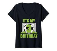 Femme Maillot de Joueur Happy Birthday Soccer Squad 3e Anniversaire T-Shirt avec Col en V