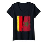 Femme Maillot de l'Allemagne Maroc Demi Drapeau du Patrimoine Mar T-Shirt avec Col en V