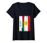 Femme Maillot de l'héritage kurde irakien Demi-Drapeau du Kurdistan irakien T-Shirt avec Col en V