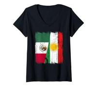 Femme Maillot de l'héritage kurde Mexicain Demi-Drapeau du Kurdistan du Mexique T-Shirt avec Col en V