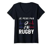 Femme Maillot de Rugby Je Peux Pas J'Ai pour Joueur de Rugby français T-Shirt avec Col en V