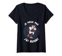 Femme Maillot de Rugby Je Peux Pas J'Ai pour Joueur de Rugby français T-Shirt avec Col en V