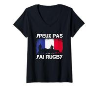 Femme Maillot de Rugby J'Peux Pas J'Ai T-Shirt avec Col en V
