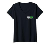 Femme Maillot de Sport avec Drapeau du Brésil T-Shirt avec Col en V