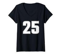 Femme Maillot de Sport numéro 25 Vingt-Cinq Ans #25 à l'avant et à l'arrière T-Shirt avec Col en V
