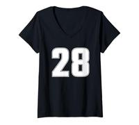 Femme Maillot de Sport numéro 28 Vingt-Huit Ans Avant et arrière T-Shirt avec Col en V