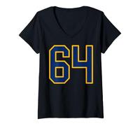 Femme Maillot de Sport numéro 64 Bleu doré #64 T-Shirt avec Col en V