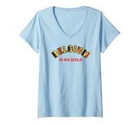 Femme Maillot de Supporter Belgique Go Red Devils 2026 T-Shirt avec Col en V