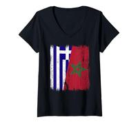 Femme Maillot Demi-Drapeau Grec marocain de la Grèce T-Shirt avec Col en V