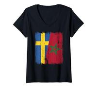 Femme Maillot Demi-Drapeau suédois du Maroc T-Shirt avec Col en V