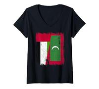 Femme Maillot des Émirats Arabes Unis des Maldives Demi-Drapeau des Émirats Arabes Unis T-Shirt avec Col en V