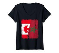 Femme Maillot du Patrimoine Canadien marocain Demi Drapeau du Canada T-Shirt avec Col en V