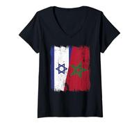 Femme Maillot Israël Maroc Demi Drapeau Israélien Patrimoine Marocain T-Shirt avec Col en V