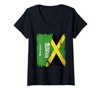 Femme Maillot Jamaïque Demi Drapeau Arabie Saoudite Jamaïque T-Shirt avec Col en V