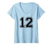 Femme Maillot numéro 12 pour Un Joyeux 12ème Anniversaire Twin Day T-Shirt avec Col en V
