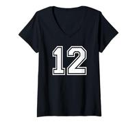 Femme Maillot numéro 12 pour Un Joyeux 12ème Anniversaire Twin Day T-Shirt avec Col en V