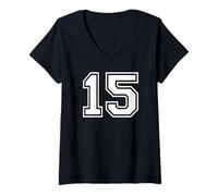 Femme Maillot numéro 15 pour Un Joyeux 15ème Anniversaire Twin Day T-Shirt avec Col en V