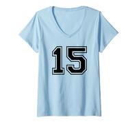 Femme Maillot numéro 15 pour Un Joyeux 15ème Anniversaire Twin Day T-Shirt avec Col en V