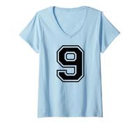 Femme Maillot numéro 9 pour Un Joyeux 9ème Anniversaire Twin Day T-Shirt avec Col en V