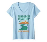 Femme Maillot Roadtrip Turquoise New Mexico Desert Highway Sunset T-Shirt avec Col en V
