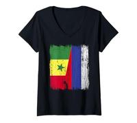 Femme Maillot Sénégal Russie Demi Drapeau Sénégalais Russe Jersey T-Shirt avec Col en V