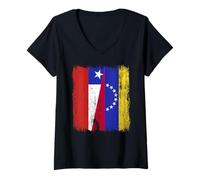 Femme Maillot vénézuélien du Chili Venezuela demi-drapeau chilien T-Shirt avec Col en V