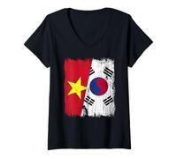 Femme Maillot Vietnam Corée du Sud Demi Drapeau Vietnamien Corée du Sud T-Shirt avec Col en V