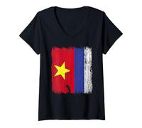 Femme Maillot Vietnam Russie Demi Drapeau Vietnamien Russie T-Shirt avec Col en V