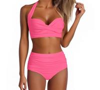 Femme Maillots de Bain 2 Pièces Taille Haute Push Up Bikini Classique Set Élégant Maillots de Bain Femme Licou Vintage Bikini Ensemble