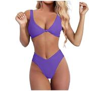 Femme Maillots de Bain Deux Pièces Elégant Amincissante Push Up Amincissante Slim Bikini Taille Haute Bikini Ensemble Froncé avec Contrôle du Ventre Ensemble De Swimwear De Plage Couleur (Purple, S)
