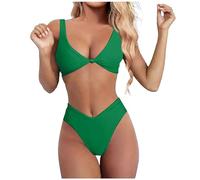Femme Maillots de Bain Deux Pièces Elégant Amincissante Push Up Amincissante Slim Bikini Taille Haute Bikini Ensemble Froncé avec Contrôle du Ventre Ensemble De Swimwear De Plage Couleur (Green, XL)
