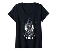 Femme Main de Fatimas Occulte Symbole Sorcière Khamsa T-Shirt avec Col en V