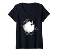 Femme Main psychique sur Boule de Cristal Halloween Mème diseur de Bonne Aventure T-Shirt avec Col en V