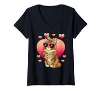Femme Maine Coon Valentines Day T-Shirt avec Col en V