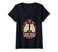 Femme Mains Chaudes, cœurs Chauds, Mitaines Confortables, Mains d'hiver givrées T-Shirt avec Col en V