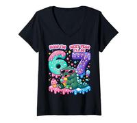 Femme Maintenant J'Ai 6 Ans L'année Prochaine j'aurai 7 Ans Kaiju Ice Cream 67 Meme Bday T-Shirt avec Col en V