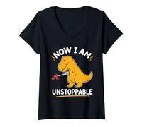 Femme Maintenant, Je suis Un T-Rex Jaune imparable et drôle T-Shirt avec Col en V
