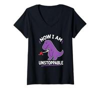 Femme Maintenant, Je suis Unstoppable Purple T. Rex Funny T-Shirt avec Col en V